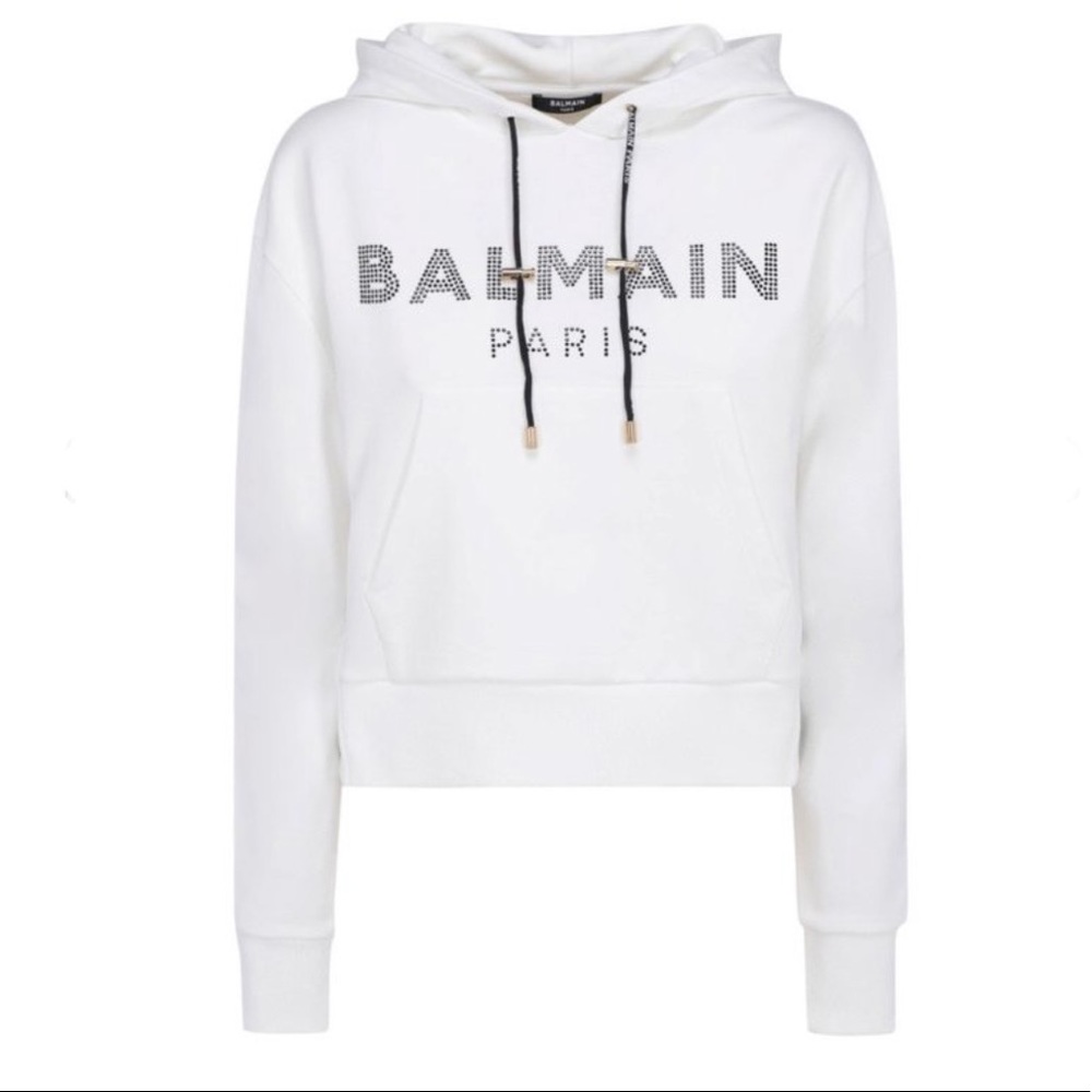 Balmain Crystal-Embellished cropped Hoodie